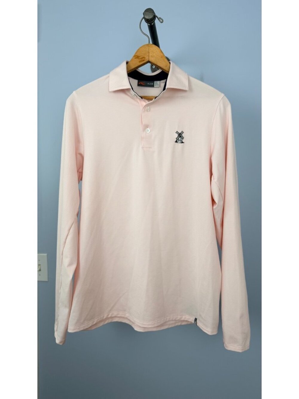 KJUS Mens Size S Soren Pink Stripe Long Sleeve Performance Golf Polo UPF 50+